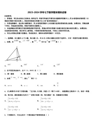 2024届广东省汕头市潮阳区铜盂中学七下数学期末达标检测模拟试题含解析.doc