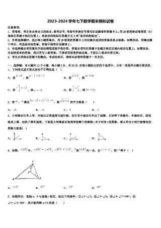 2024届广东省深圳市宝安、罗湖、福田、龙华四区数学七下期末学业质量监测试题含解析.doc