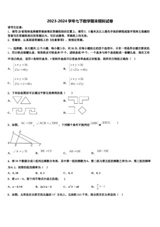 2024届广东省茂名市行知中学数学七下期末考试模拟试题含解析.doc