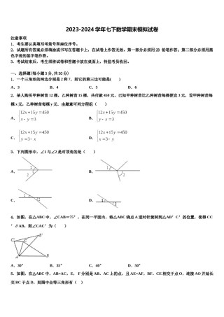 2024届广东省韶关市曲江初级中学七年级数学第二学期期末质量跟踪监视模拟试题含解析.doc