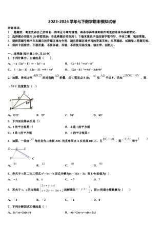 2024届广州市从化区从化七中学年度七下数学期末质量检测试题含解析.doc