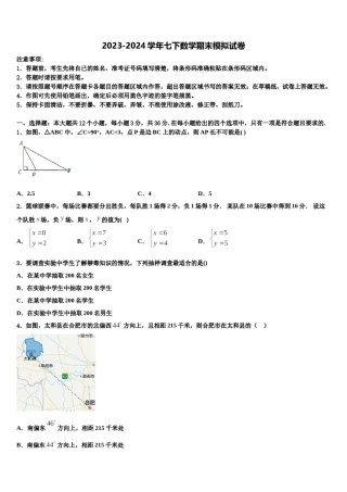 2024届广西壮族自治区南宁市第三十七中学数学七下期末质量检测模拟试题含解析.doc