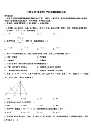 2024届广西蒙山县七年级数学第二学期期末监测试题含解析.doc