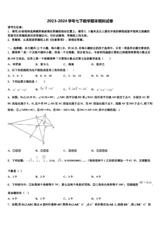 2024届广西钦州市钦北区七年级数学第二学期期末达标检测模拟试题含解析.doc