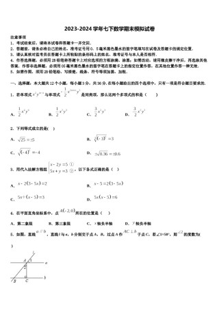 2024届楚雄市重点中学七年级数学第二学期期末学业质量监测模拟试题含解析.doc