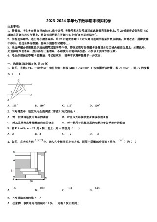 2024届武汉市第二初级中学七年级数学第二学期期末达标检测试题含解析.doc