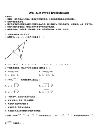 2024届江苏省南京市十三中七年级数学第二学期期末综合测试模拟试题含解析.doc