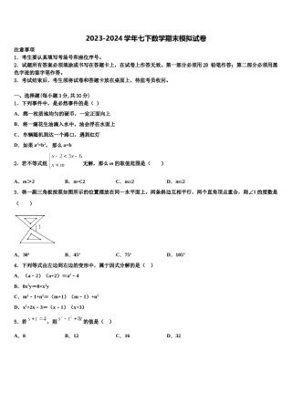 2024届江苏省南京市扬子第一中学七年级数学第二学期期末考试试题含解析.doc