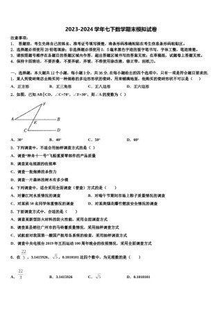 2024届江苏省南京师大二附中七年级数学第二学期期末统考模拟试题含解析.doc