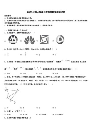 2024届江苏省句容市二中学片区合作共同体数学七下期末学业水平测试试题含解析.doc