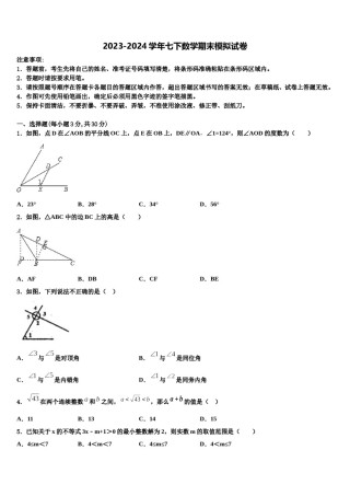 2024届江苏省大丰区万盈镇沈灶初级中学七下数学期末考试模拟试题含解析.doc