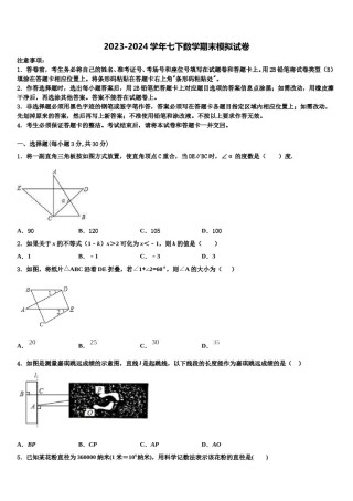 2024届江苏省如皋实验七下数学期末预测试题含解析.doc