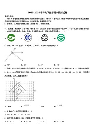 2024届江苏省扬州市枣林湾学校七年级数学第二学期期末达标检测模拟试题含解析.doc