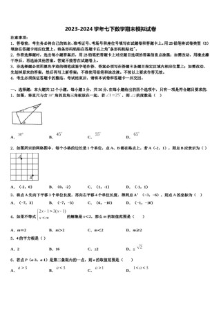 2024届江苏省无锡市周铁区联盟七下数学期末达标检测模拟试题含解析.doc