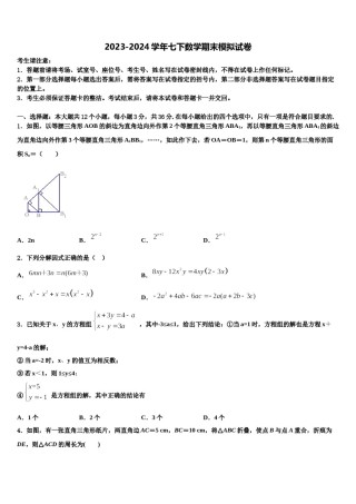 2024届江苏省无锡市查桥中学七年级数学第二学期期末综合测试模拟试题含解析.doc
