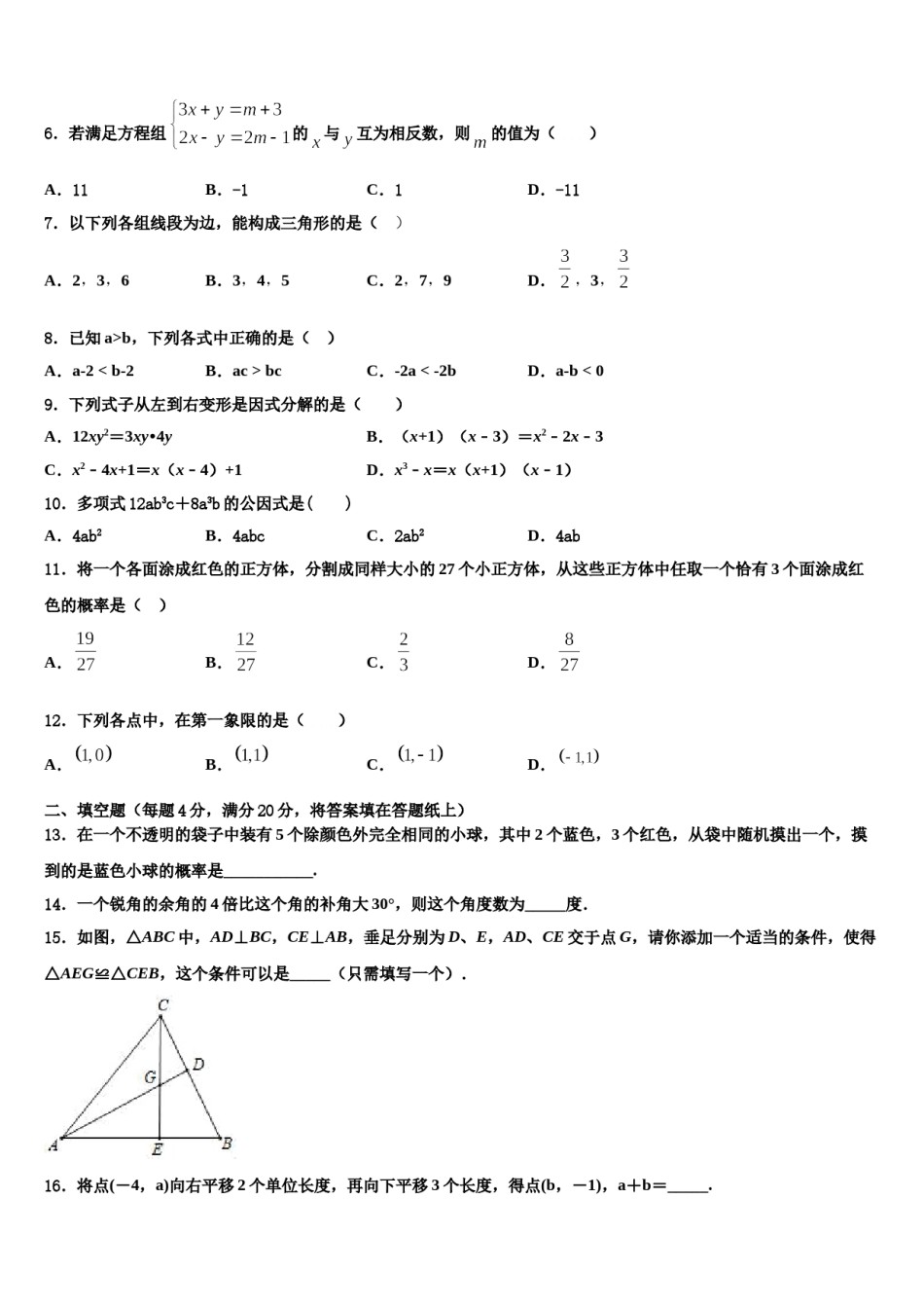 2024届江苏省期无锡市天一实验学校七年级数学第二学期期末质量跟踪监视模拟试题含解析.doc_第2页