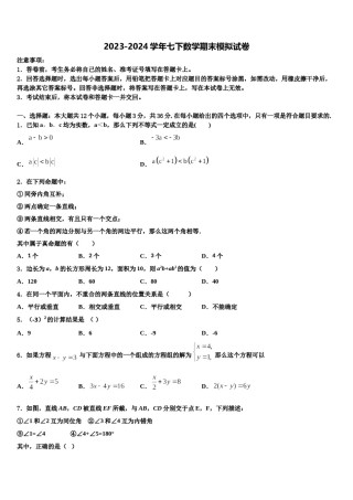 2024届江苏省江都区周西中学七下数学期末教学质量检测试题含解析.doc