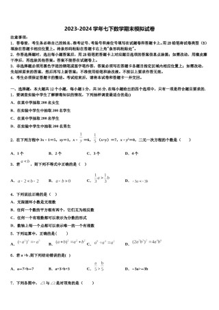 2024届江苏省泰兴市七下数学期末统考模拟试题含解析.doc