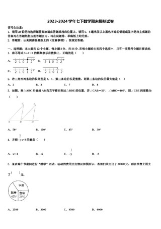 2024届江苏省泰兴市黄桥中学七下数学期末学业水平测试试题含解析.doc