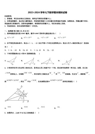 2024届江苏省泰兴市黄桥中学七下数学期末质量跟踪监视试题含解析.doc