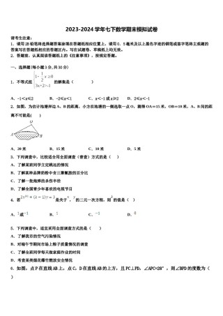 2024届江苏省泰州市常青藤学校数学七下期末质量跟踪监视试题含解析.doc
