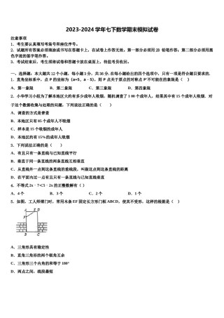2024届江苏省淮安曙光双语学校七下数学期末监测模拟试题含解析.doc