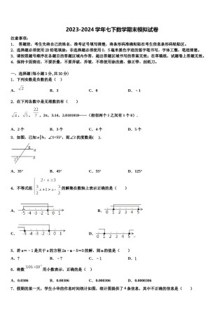 2024届江苏省盐城市大丰区大丰区万盈镇沈灶初级中学七年级数学第二学期期末质量跟踪监视试题含解析.doc