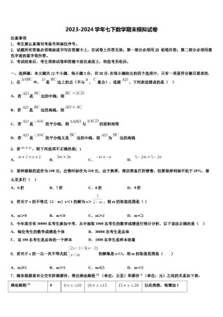 2024届江苏省苏州市昆山市数学七下期末综合测试试题含解析.doc