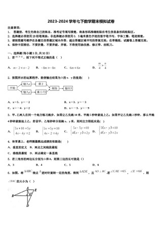 2024届江苏省苏州市青云中学七下数学期末达标检测模拟试题含解析.doc