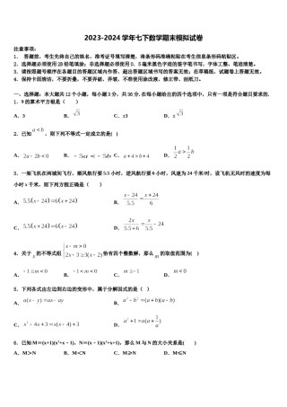 2024届江苏省高邮市阳光双语七下数学期末综合测试试题含解析.doc