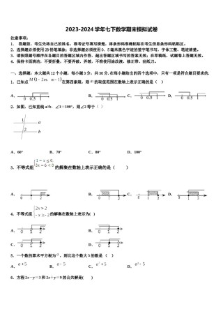 2024届江西省九江市柴桑区三中学七下数学期末质量检测试题含解析.doc
