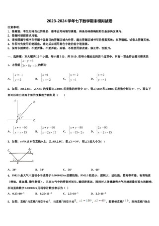 2024届江西省宜春市丰城四中学七年级数学第二学期期末联考试题含解析.doc