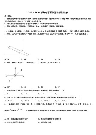 2024届江西省樟树市七年级数学第二学期期末检测模拟试题含解析.doc