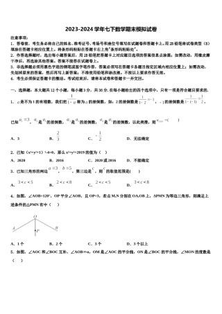 2024届江西省永修县军山中学数学七下期末质量跟踪监视试题含解析.doc