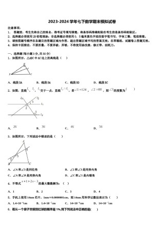 2024届江西省萍乡市芦溪县七年级数学第二学期期末质量检测试题含解析.doc