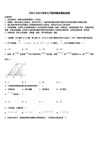 2024届江西省赣州市石城县数学七下期末综合测试模拟试题含解析.doc