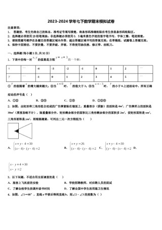 2024届江西科技学院附属中学七年级数学第二学期期末学业质量监测试题含解析.doc