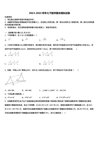 2024届河北省临西县七下数学期末统考模拟试题含解析.doc