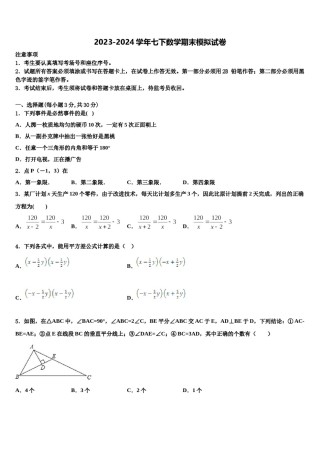 2024届河北省安平县马店乡北郭村农业中学等三校七下数学期末达标检测试题含解析.doc