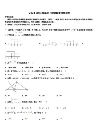 2024届河北省石家庄四十二中学七年级数学第二学期期末联考试题含解析.doc