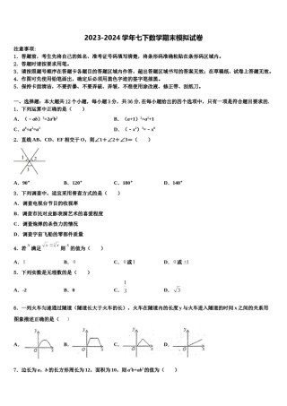 2024届河北省石家庄市桥西区部分学校七年级数学第二学期期末监测模拟试题含解析.doc