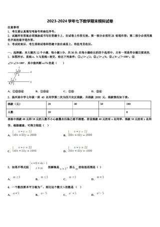 2024届河北省石家庄市第二十七中学七年级数学第二学期期末达标检测试题含解析.doc