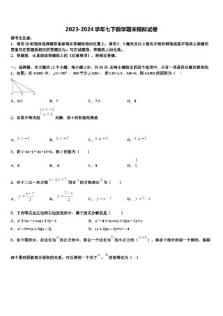 2024届河南省三门峡市数学七下期末考试模拟试题含解析.doc