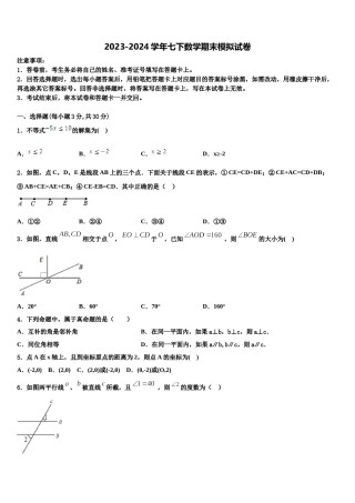 2024届河南省兰考县数学七下期末监测模拟试题含解析.doc