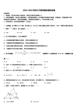 2024届河南省南阳市第十三中学七下数学期末学业水平测试试题含解析.doc