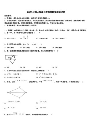 2024届河南省平顶山七下数学期末学业水平测试模拟试题含解析.doc