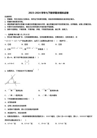 2024届河南省扶沟县七下数学期末复习检测试题含解析.doc