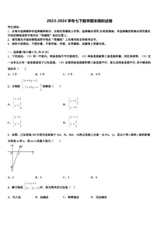 2024届河南省林州市第七中学数学七下期末调研模拟试题含解析.doc