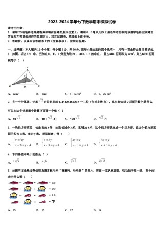 2024届河南省舞钢市七下数学期末学业水平测试模拟试题含解析.doc