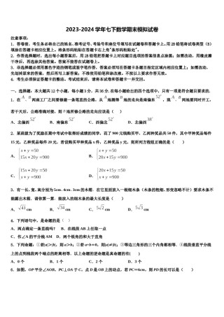 2024届河南省许昌长葛市七年级数学第二学期期末达标检测模拟试题含解析.doc